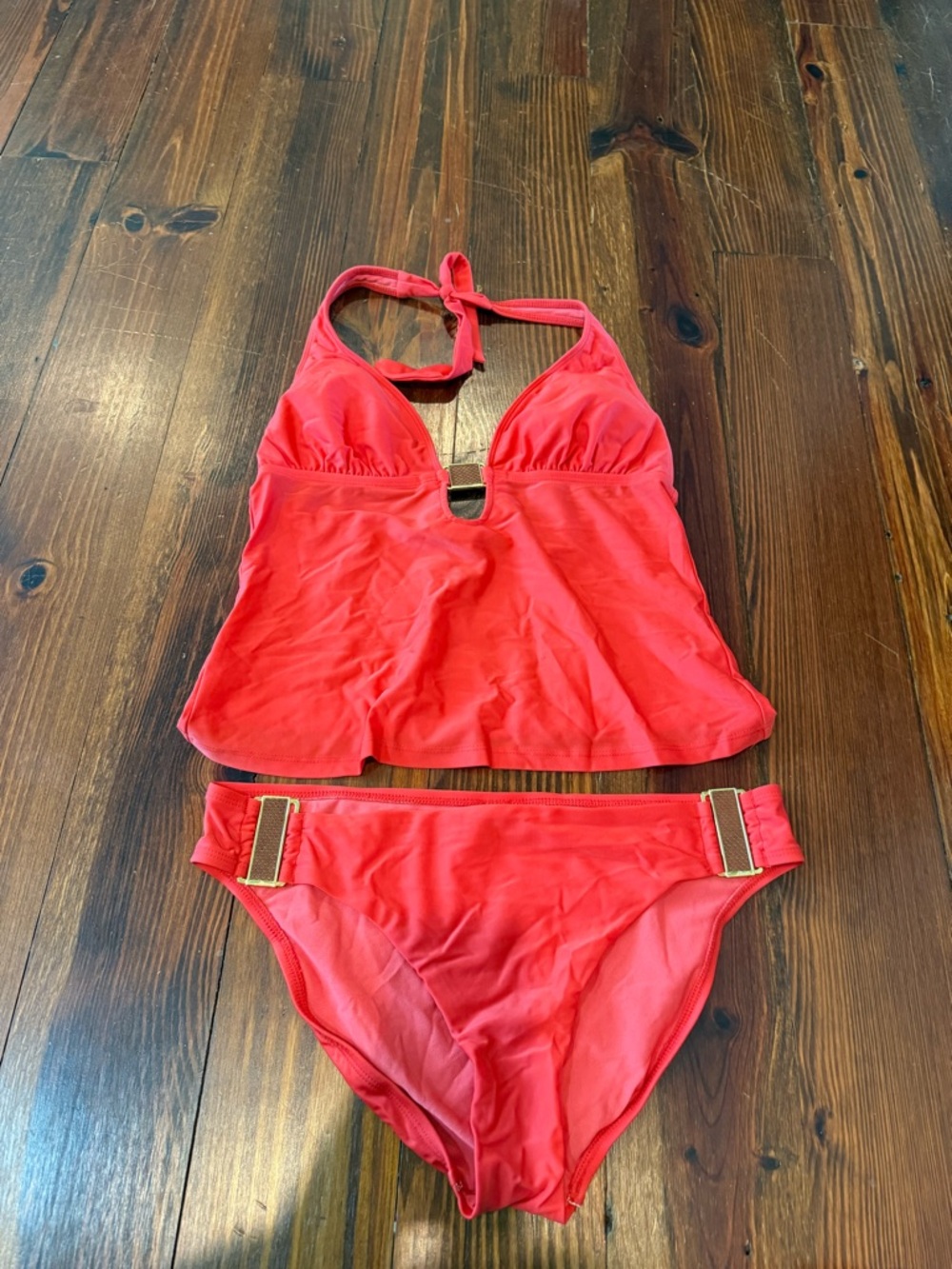 Coral and Gold Tankini Swim Set